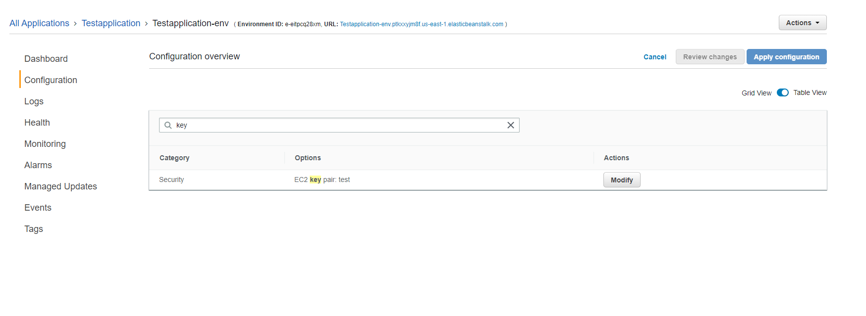 key pair config key pair config